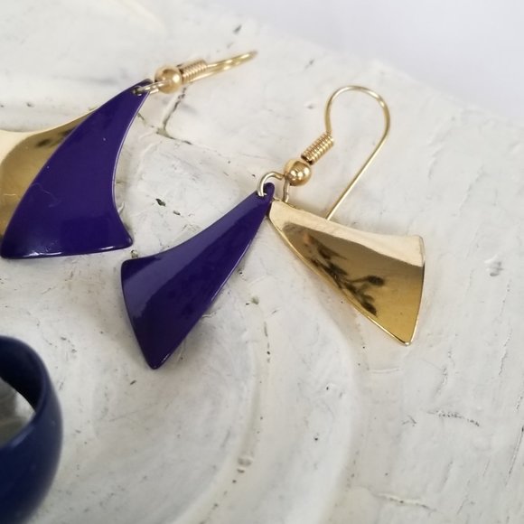 Blue & Gold Metal Earrings for Pierced Ears - Picture 4 of 10